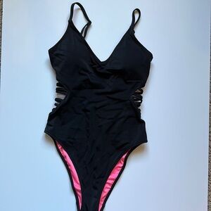 Victoria’s Secret PINK Black Strappy Open Back One Piece Swimsuit